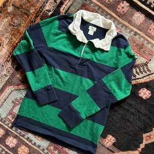 Crewcuts Green and Navy Rugby Shirt with White Collar